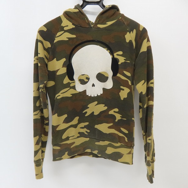 実際に弊社で買取させて頂いたHYDROGEN/ハイドロゲン カモフラ ヘッドホンスカル ダメージ加工 プルオーバーパーカー /XS