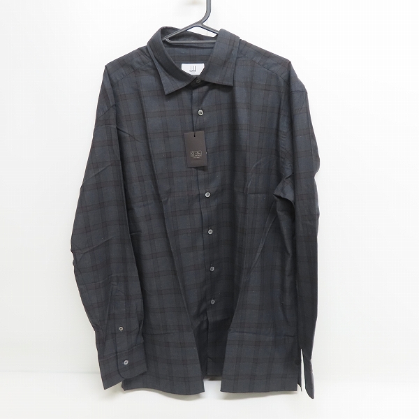実際に弊社で買取させて頂いた【未使用】dunhill/ダンヒル チェック ダークグレー系 長袖シャツ/ワイシャツ/XL