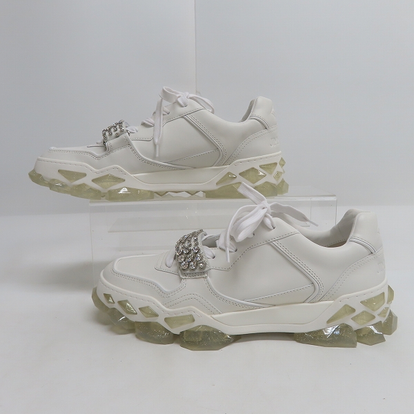 実際に弊社で買取させて頂いたJIMMY CHOO/ジミーチュウ DIAMOND X STRAP ダイヤモンドXストラップ ラインストーン スニーカー ホワイト /43の画像 3枚目