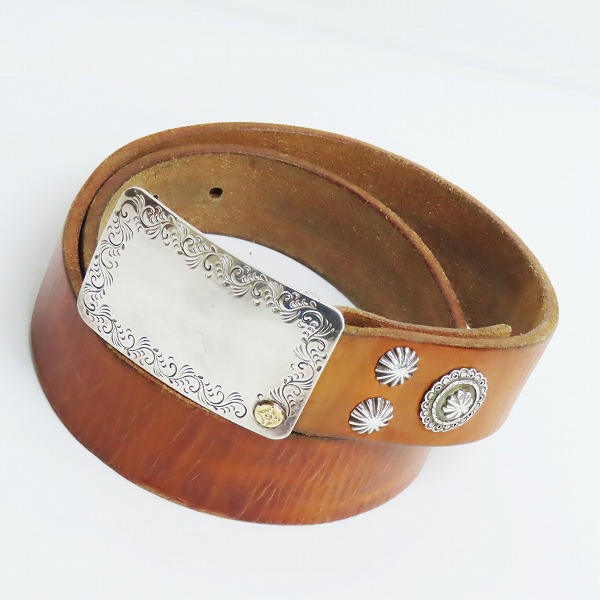 実際に弊社で買取させて頂いたFIRST ARROW'S/ファーストアローズ 唐草 バックル  コンチョ ベルト K18付き