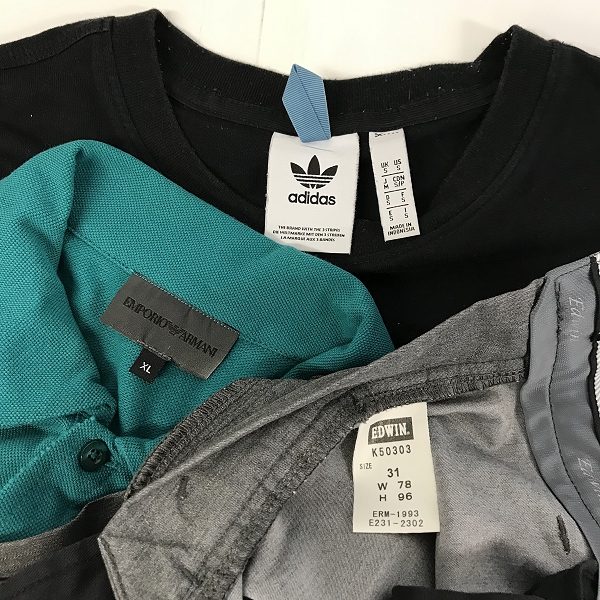 実際に弊社で買取させて頂いた【おまとめ品】adidas/アディダス EMPORIO ARMANI/エンポリオアルマーニ EDWIN/エドウィン 他 Tシャツ/ポロシャツ/パンツ 等の画像 1枚目