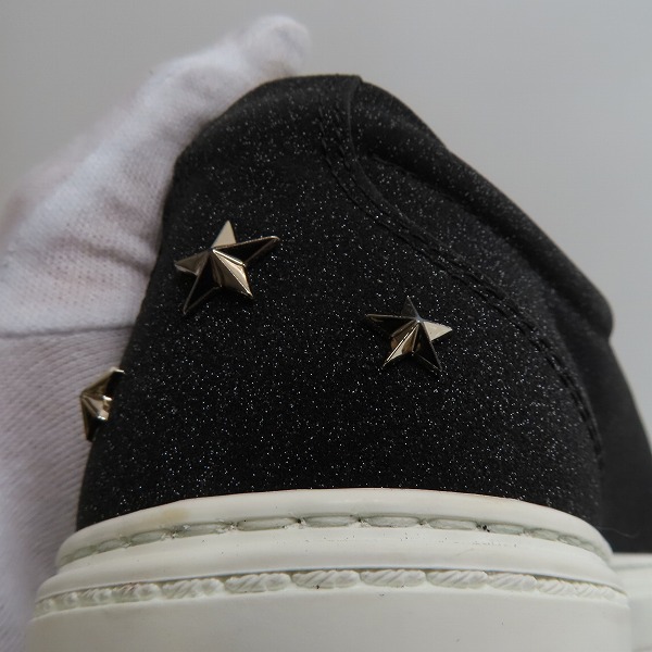 実際に弊社で買取させて頂いたJIMMY CHOO/ジミーチュウ CASH ロゴプレート/スタースタッズ/ラメ入り ローカットスニーカー 42の画像 8枚目