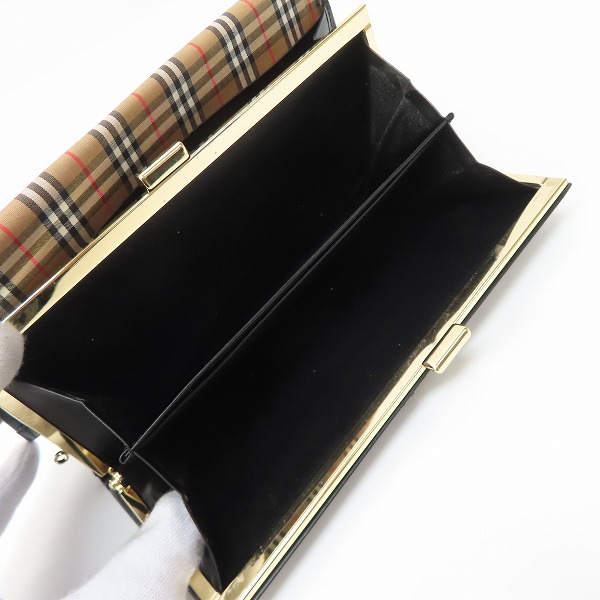 実際に弊社で買取させて頂いたBURBERRY/バーバリー チェック柄切替/がま口 二つ折り長財布の画像 4枚目
