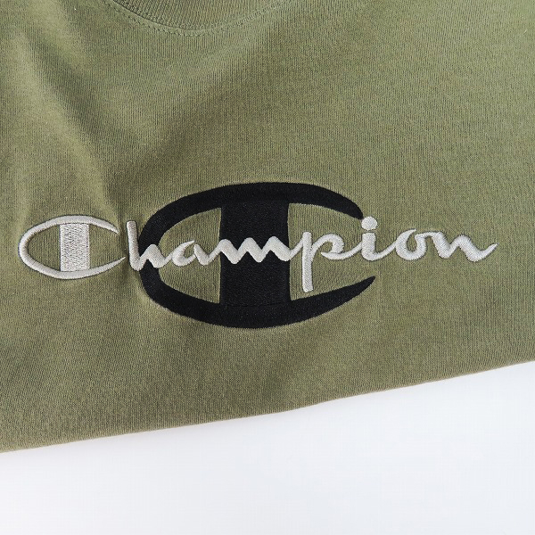 実際に弊社で買取させて頂いたChampion×ATMOS/チャンピオン×アトモス LAB S/S TEE KHAKI ロゴ刺繍Tシャツ C8-S301/XLの画像 4枚目