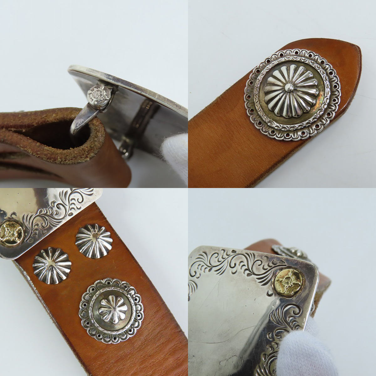 実際に弊社で買取させて頂いたFIRST ARROW'S/ファーストアローズ 唐草 バックル  コンチョ ベルト K18付きの画像 6枚目