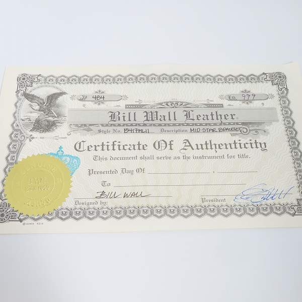 実際に弊社で買取させて頂いた【証明書付き】BILL WALL LEATHER/BWL/ビルウォールレザー B417:Mid Star Bracelet/ミッドスターブレスレットの画像 6枚目