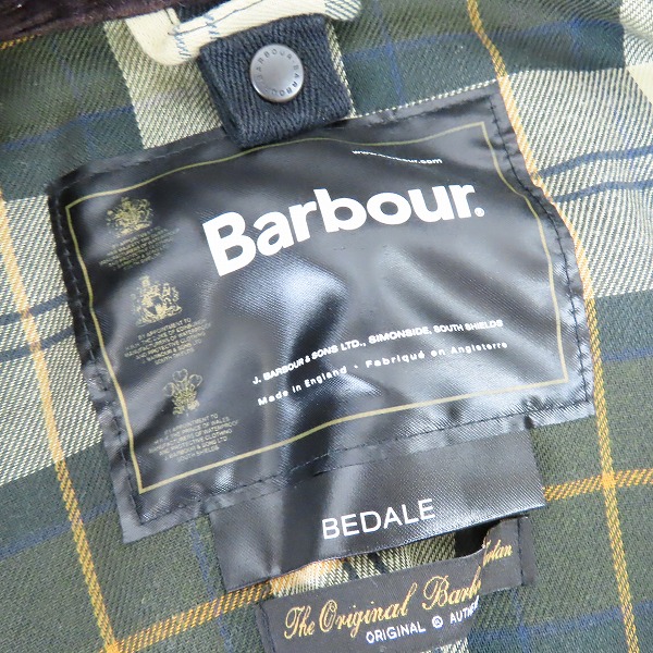 実際に弊社で買取させて頂いたBarbour/バブアー SL BEDALE/ビデイル 内チェック オイルド ジャケット/ブルゾン 1502119 C36/91CMの画像 2枚目