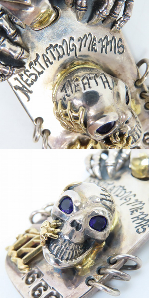 実際に弊社で買取させて頂いた【1of1/カスタム/ギャラ付】ビルウォールレザー Smooth LG ドッグタグwヴィンテージスカル 18Kゴールドパーツw2ストーンアイズの画像 7枚目