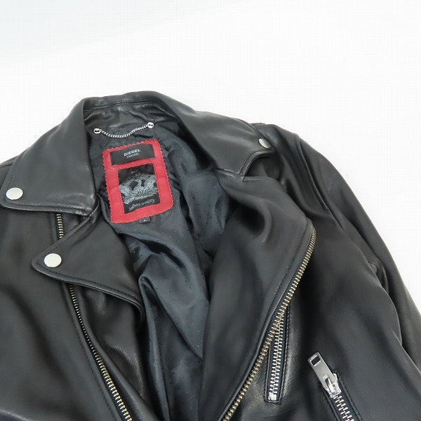 実際に弊社で買取させて頂いたDIESEL/ディーゼル ダブルレザー ライダースジャケット ブラック Lの画像 4枚目