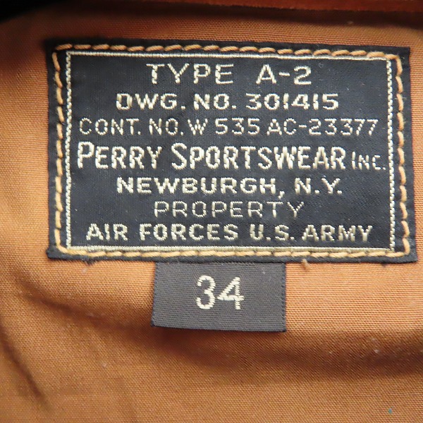 実際に弊社で買取させて頂いたBUZZ RICKSON'S/バズリクソンズ A-2 廃盤品 ペリースポーツウェア レザー フライトジャケット BR80019/34の画像 2枚目