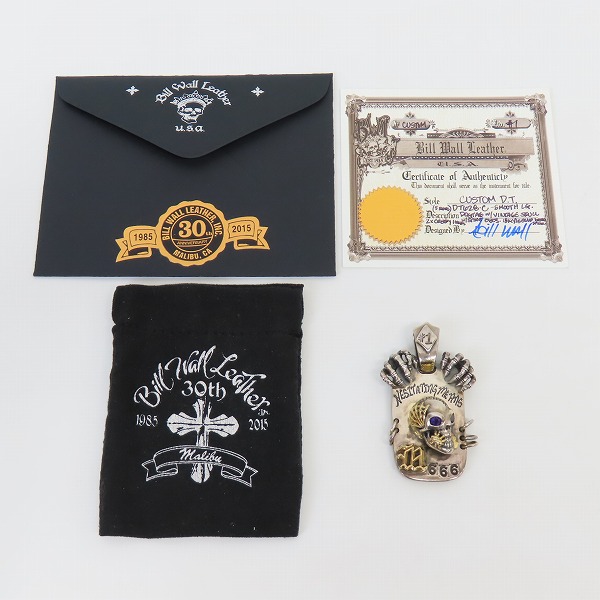 実際に弊社で買取させて頂いた【1of1/カスタム/ギャラ付】ビルウォールレザー Smooth LG ドッグタグwヴィンテージスカル 18Kゴールドパーツw2ストーンアイズの画像 9枚目