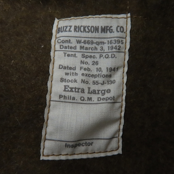 実際に弊社で買取させて頂いた【未使用】BUZZ RICKSON'S/バズリクソンズ Type TANK SLASH POCKET タンカースジャケット 後期型モデル BR15146 /XLの画像 2枚目