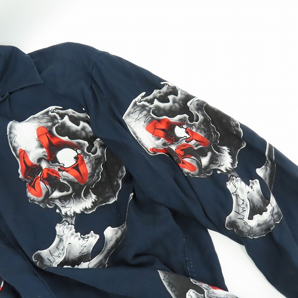 実際に弊社で買取させて頂いたWACKO MARIA×56 TATTOO STUDIO/ワコマリア×56 タトゥースタジオ 長袖 HAWAIIAN SHIRT ダークネイビー系/Lの画像 6枚目