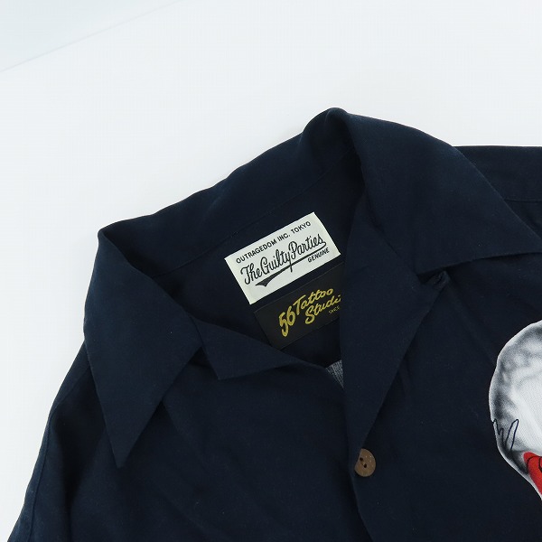 実際に弊社で買取させて頂いたWACKO MARIA×56 TATTOO STUDIO/ワコマリア×56 タトゥースタジオ 長袖 HAWAIIAN SHIRT ダークネイビー系/Lの画像 4枚目