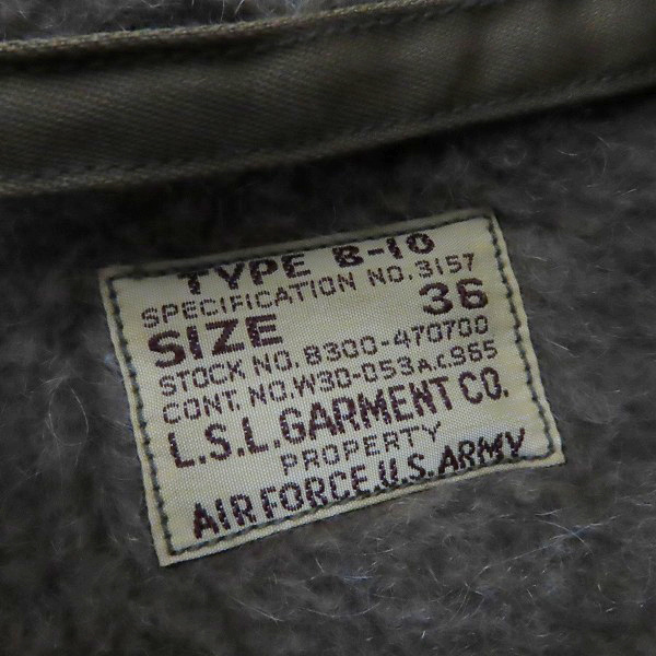 実際に弊社で買取させて頂いたBUZZ RICKSON'S /バズリクソンズ B-10 L.S.L GARMENT社製/白襟 フライト ジャケット BR12006/36の画像 2枚目