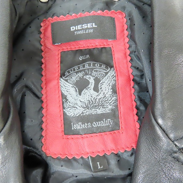 実際に弊社で買取させて頂いたDIESEL/ディーゼル ダブルレザー ライダースジャケット ブラック Lの画像 2枚目