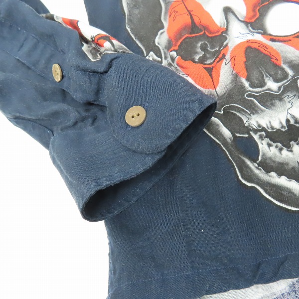 実際に弊社で買取させて頂いたWACKO MARIA×56 TATTOO STUDIO/ワコマリア×56 タトゥースタジオ 長袖 HAWAIIAN SHIRT ダークネイビー系/Lの画像 5枚目