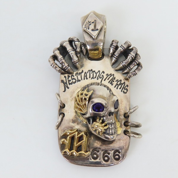 実際に弊社で買取させて頂いた【1of1/カスタム/ギャラ付】ビルウォールレザー Smooth LG ドッグタグwヴィンテージスカル 18Kゴールドパーツw2ストーンアイズの画像 1枚目