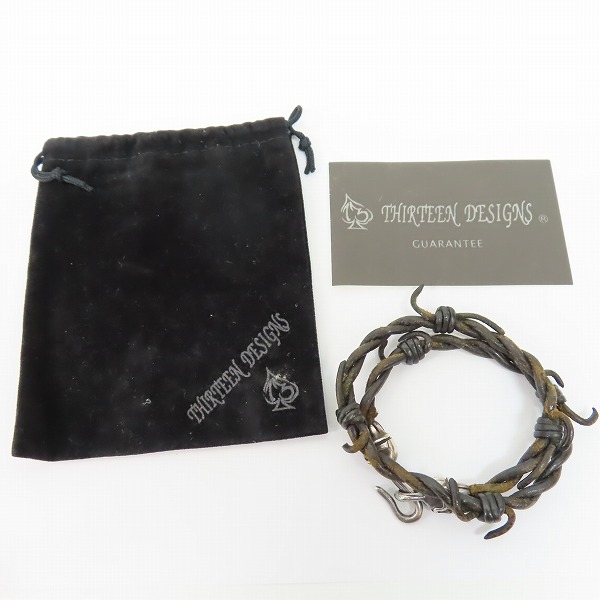 実際に弊社で買取させて頂いた【ギャラ付】THIRTEEN DESIGNS/サーティーンデザインズ スカルフック 有刺鉄線 レザーブレスレットの画像 5枚目