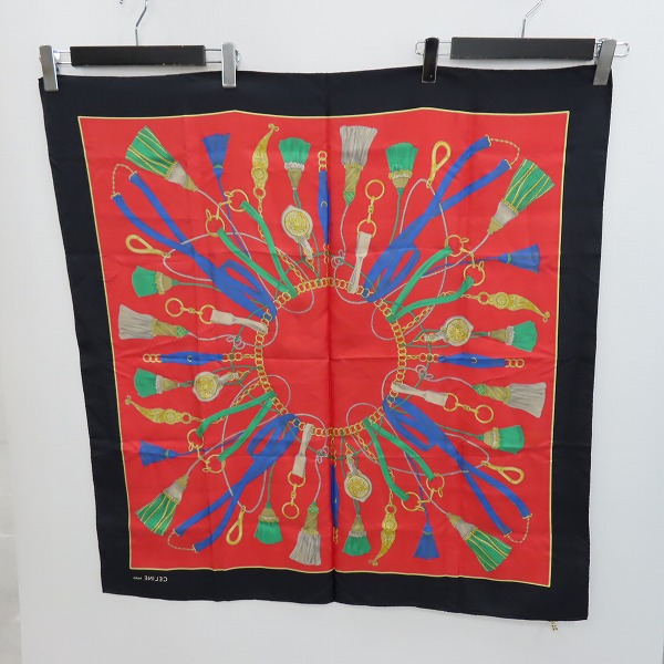 実際に弊社で買取させて頂いたCELINE/セリーヌ チェーン フリンジ柄 シルク スカーフ/ストールの画像 1枚目