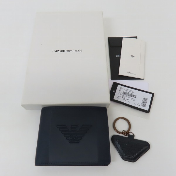 実際に弊社で買取させて頂いたEMPORIO ARMANI/エンポリオ アルマーニ  二つ折り財布 キーリング ギフトセット ネイビーの画像 9枚目