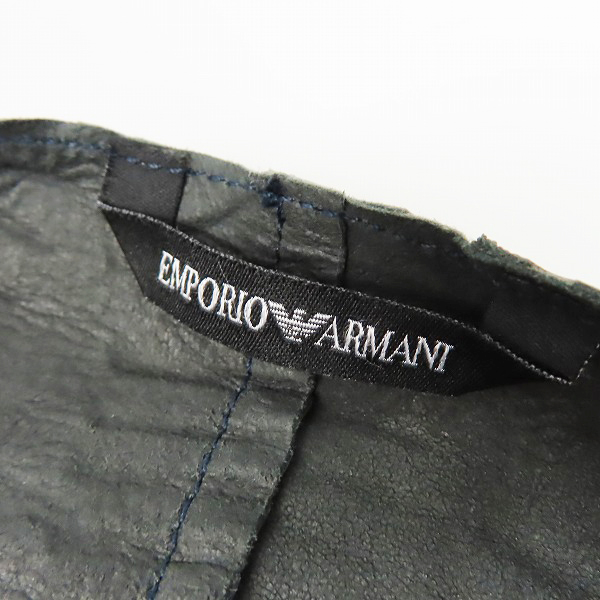 実際に弊社で買取させて頂いた【JPタグ】EMPORIO ARMANI/エンポリオ アルマーニ 総柄デザイン やぎ革/ゴート ジップアップレザー ジャケット/50の画像 2枚目