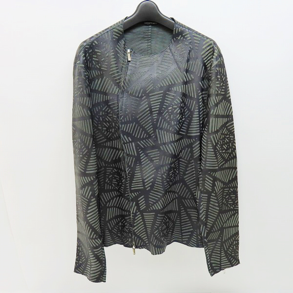 実際に弊社で買取させて頂いた【JPタグ】EMPORIO ARMANI/エンポリオ アルマーニ 総柄デザイン やぎ革/ゴート ジップアップレザー ジャケット/50