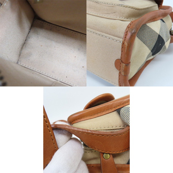 実際に弊社で買取させて頂いたBURBERRY/バーバリー キャンバス×レザー ショルダーバッグ チェック柄の画像 6枚目
