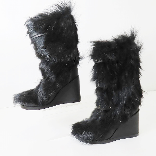 実際に弊社で買取させて頂いたCELINE/セリーヌ ファー ベルト ウェッジ ヒール ブーツ/37.5の画像 3枚目