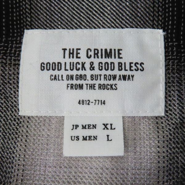 実際に弊社で買取させて頂いたTHE CRIME/クライミー オープンカラー チェック シャツ/XLの画像 2枚目