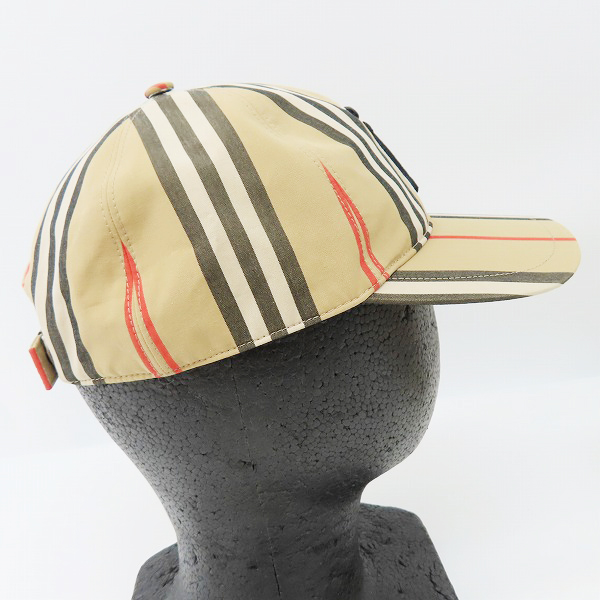 実際に弊社で買取させて頂いたBURBERRY/バーバリー ストライプ TBロゴ ベースボールキャップ 8026924/Mの画像 3枚目