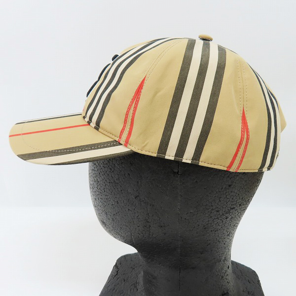 実際に弊社で買取させて頂いたBURBERRY/バーバリー ストライプ TBロゴ ベースボールキャップ 8026924/Mの画像 1枚目