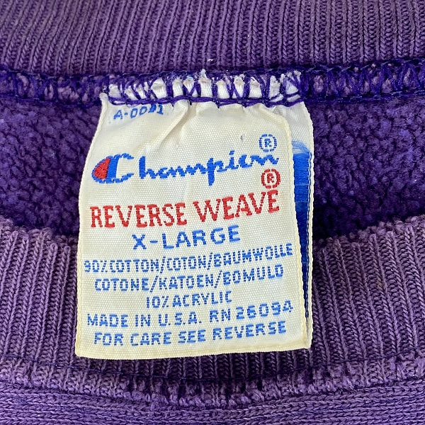 実際に弊社で買取させて頂いたChampion/チャンピオン REVERSE WEAVE/リバースウィーブ 90s ヴィンテージ クルーネック スウェット 90s/XLの画像 2枚目