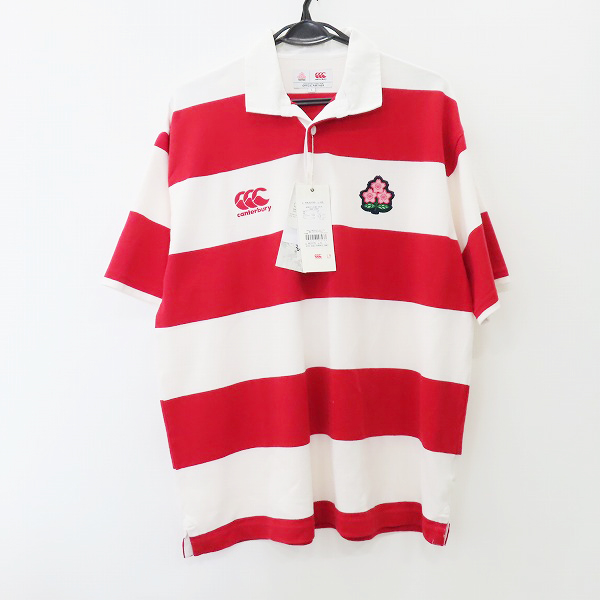 実際に弊社で買取させて頂いた【未使用】CANTERBURY/カンタベリー ラガーシャツ JAPAN S/S 4inch Stripe RUGBY Jersey RA33770/L