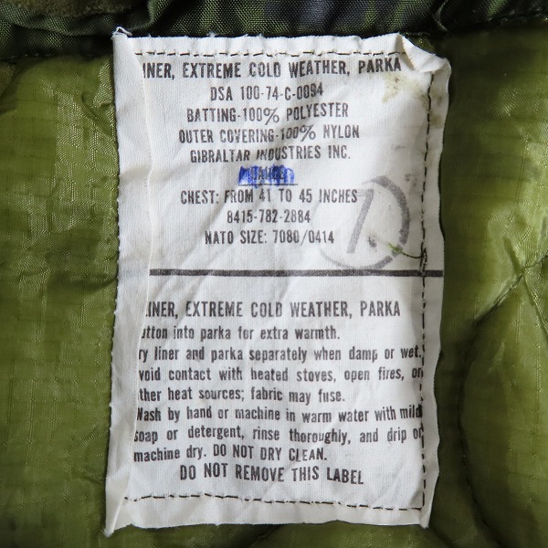 実際に弊社で買取させて頂いたUS.ARMY/米軍 M-65 ヴィンテージ キルティングライナーコート/モッズコート 8415-00-782-3004/Mの画像 2枚目