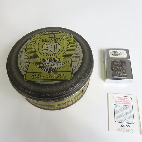 実際に弊社で買取させて頂いたZIPPO/ジッポー HARLEY-DAVIDSON/ハーレーダビッドソン THE REUNION 90YEARS メタル貼り 1993年製の画像 6枚目