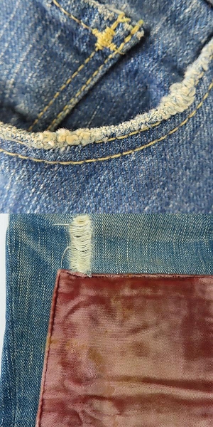 実際に弊社で買取させて頂いたNUMBER(N)INE/ナンバーナイン デニムパンツ 03AW ベロアパッチワーク ダメージ加工 カート期 名作 size3の画像 9枚目