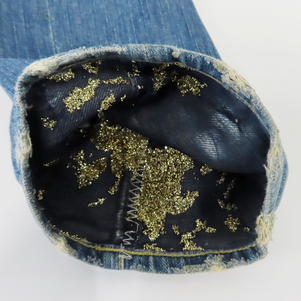 実際に弊社で買取させて頂いたNUMBER(N)INE/ナンバーナイン デニムパンツ 03AW ベロアパッチワーク ダメージ加工 カート期 名作 size3の画像 3枚目