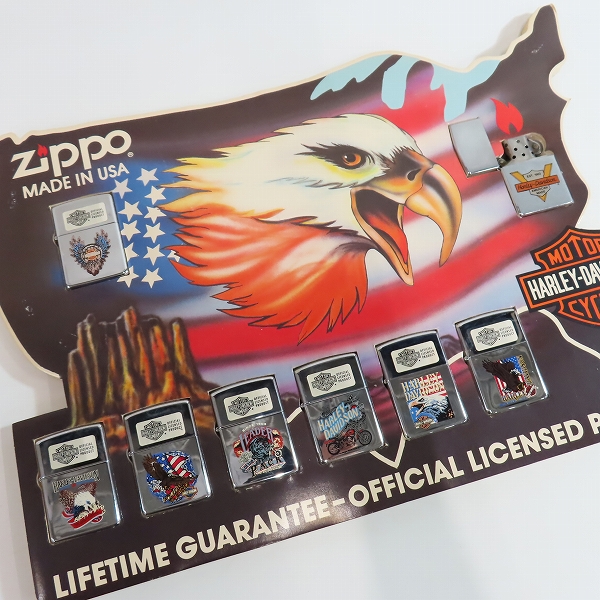 実際に弊社で買取させて頂いたZIPPO/ジッポー HARLEY DAVIDSON/ハーレーダビッドソン ディスプレイパネル付き 93/00年製 8点セット