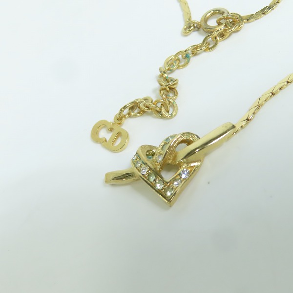 実際に弊社で買取させて頂いた【ジャンク】Christian Dior/クリスチャン ディオール CDロゴ/リボン ラインストーン ネックレス ゴールド