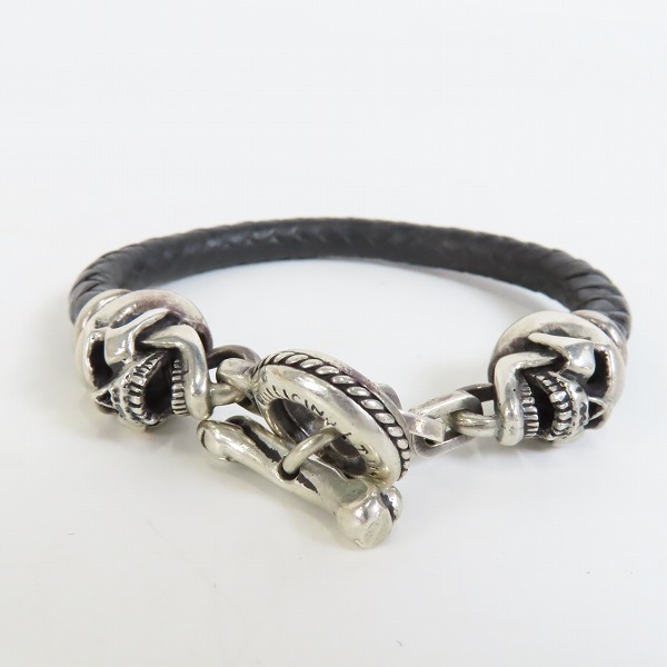 実際に弊社で買取させて頂いた【ギャラ付き】Leathers and Treasures/レザーズアンドトレジャーズ スカル レザーブレスレットの画像 3枚目