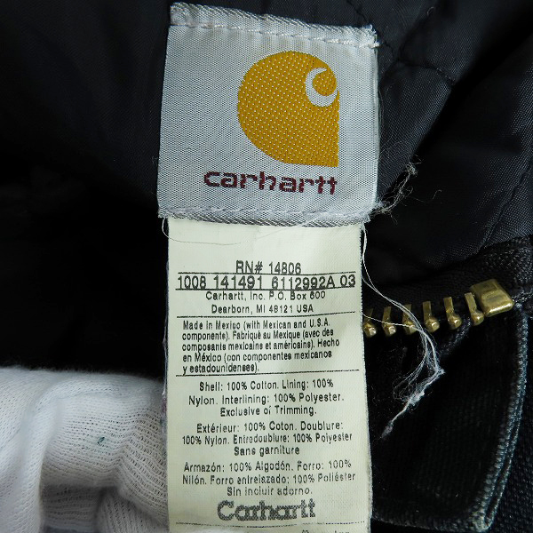 実際に弊社で買取させて頂いたCarhartt/カーハート USA製 Arctic Traditional Coat/カバーオール キルトライニング ダック地 ジャケット C03 BLK/40の画像 3枚目