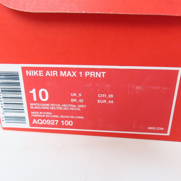 実際に弊社で買取させて頂いたNIKE×atmos/ナイキ×アトモス AIR MAX 1 PRNT/エアマックス1 プリント AQ0927-100 /28の画像 9枚目