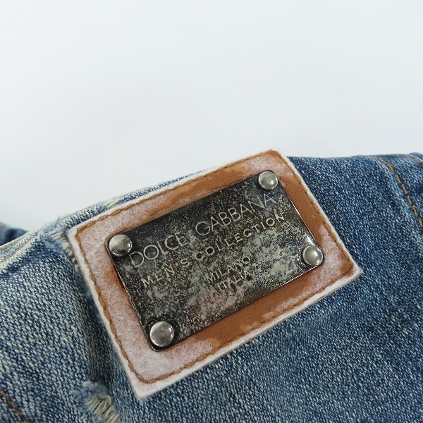 実際に弊社で買取させて頂いたDOLCE&GABBANA/ドルチェアンドガッバーナ/ドルガバ ロゴプレート ダメージ加工デニムパンツ G33GFD/44の画像 7枚目