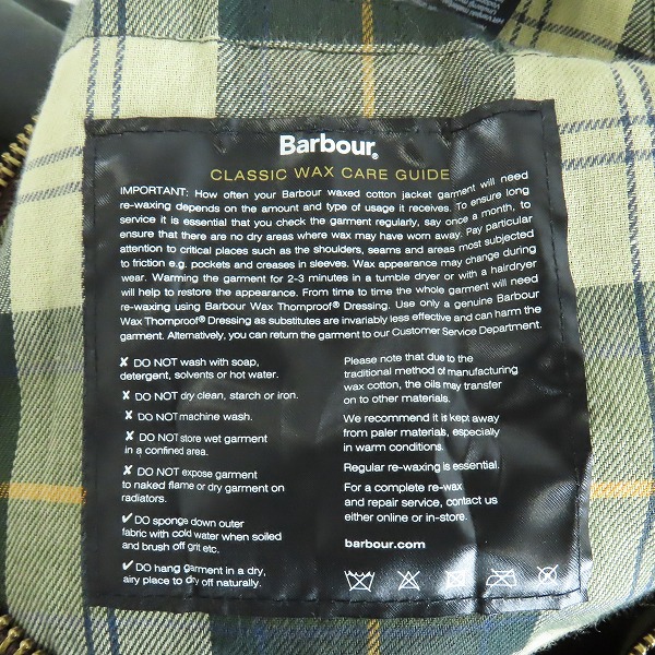実際に弊社で買取させて頂いたBarbour/バブアー BEDALE JACKET ビデイル 襟コーデュロイ オイルドジャケット MWX0018SG9138 38の画像 7枚目