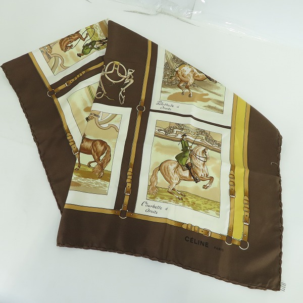 実際に弊社で買取させて頂いたCELINE/セリーヌ 馬術 les grands ecuyers シルク100% スカーフ/ストール
