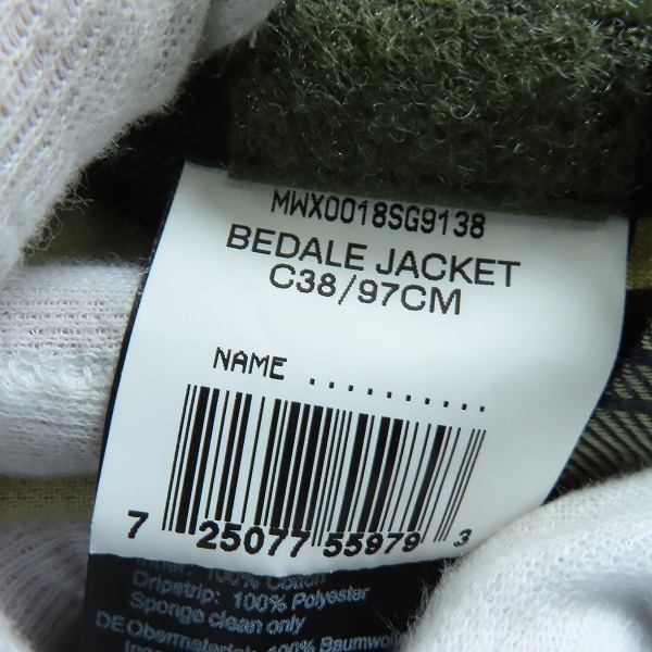 実際に弊社で買取させて頂いたBarbour/バブアー BEDALE JACKET ビデイル 襟コーデュロイ オイルドジャケット MWX0018SG9138 38の画像 4枚目