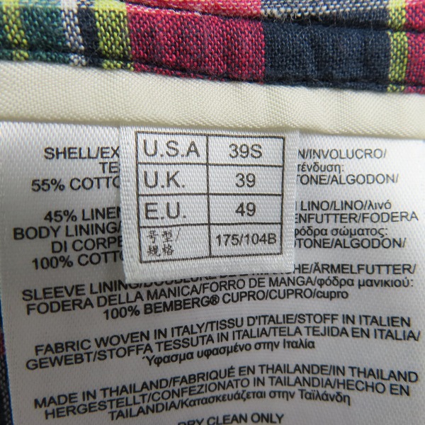 実際に弊社で買取させて頂いたBrooks Brothers/ブルックスブラザーズ TESSUTI DI SONDRIO テーラードジャケット/39Sの画像 5枚目