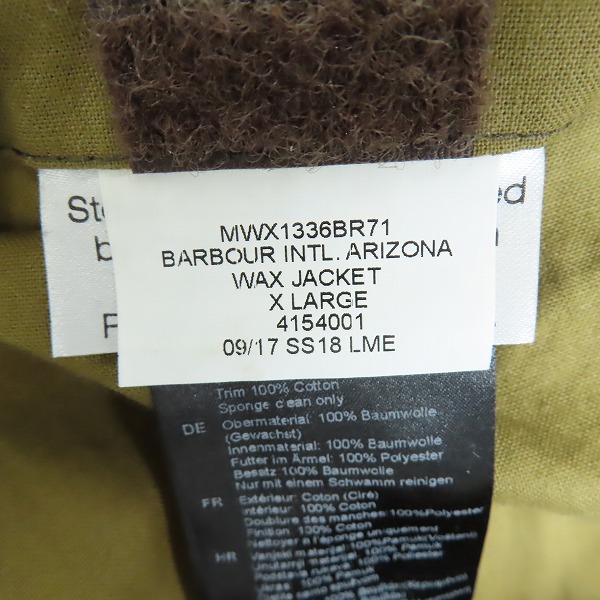 実際に弊社で買取させて頂いたBarbour/バブアー wax jacket/ワックスジャケット 4154001/XLの画像 6枚目