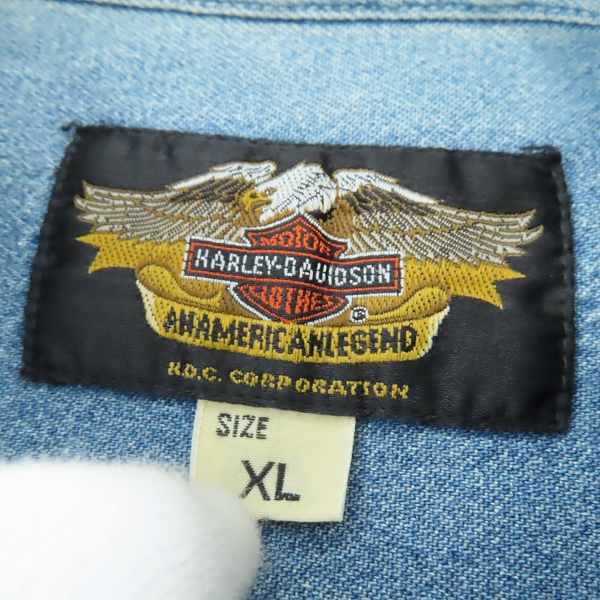 実際に弊社で買取させて頂いたHARLEY DAVIDSON/ハーレーダビッドソン デニムウエスタンシャツ 両面刺繍 XLの画像 2枚目